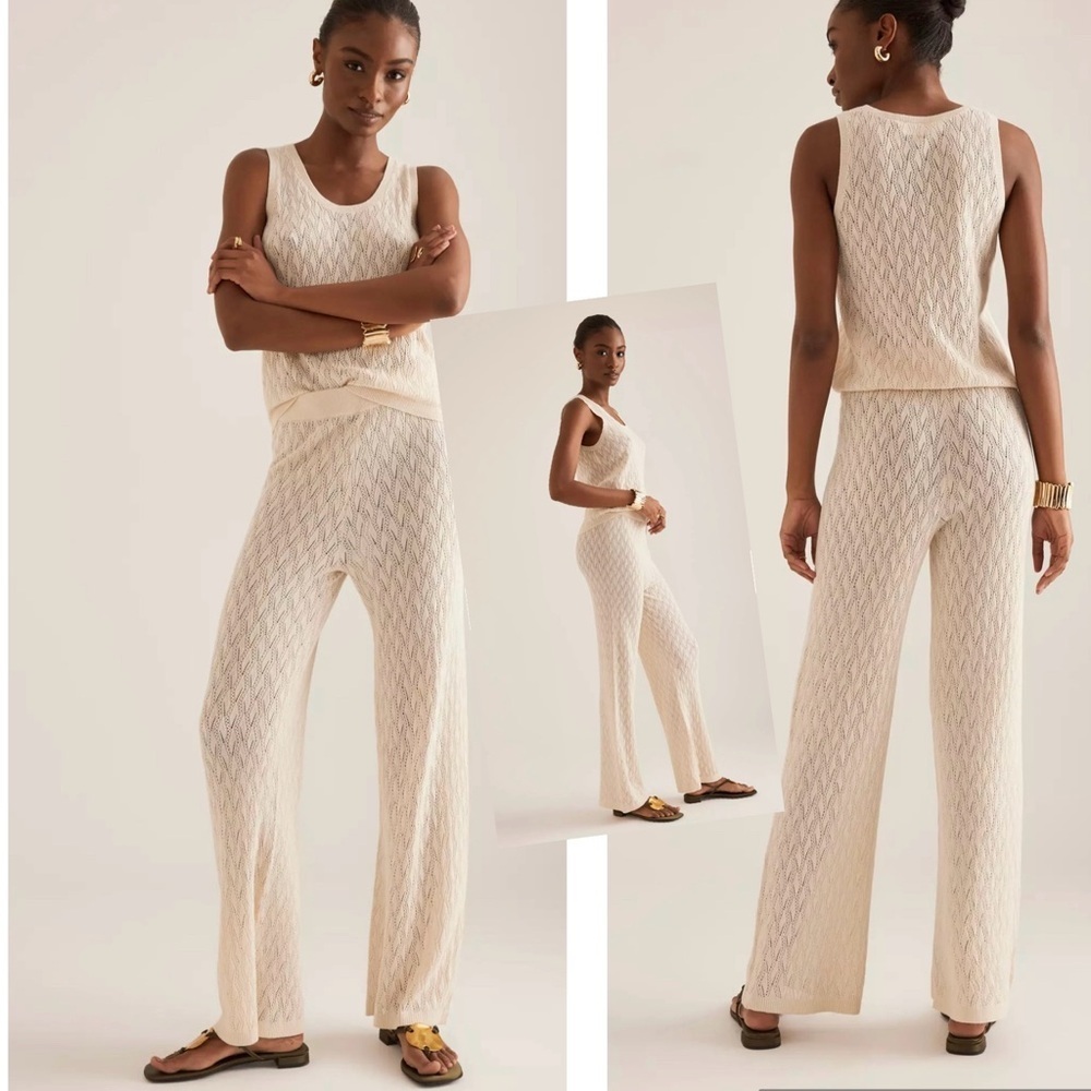 Selected Agny High-Rise Knit Cotton Crochet Trousers birch creamy colour size S